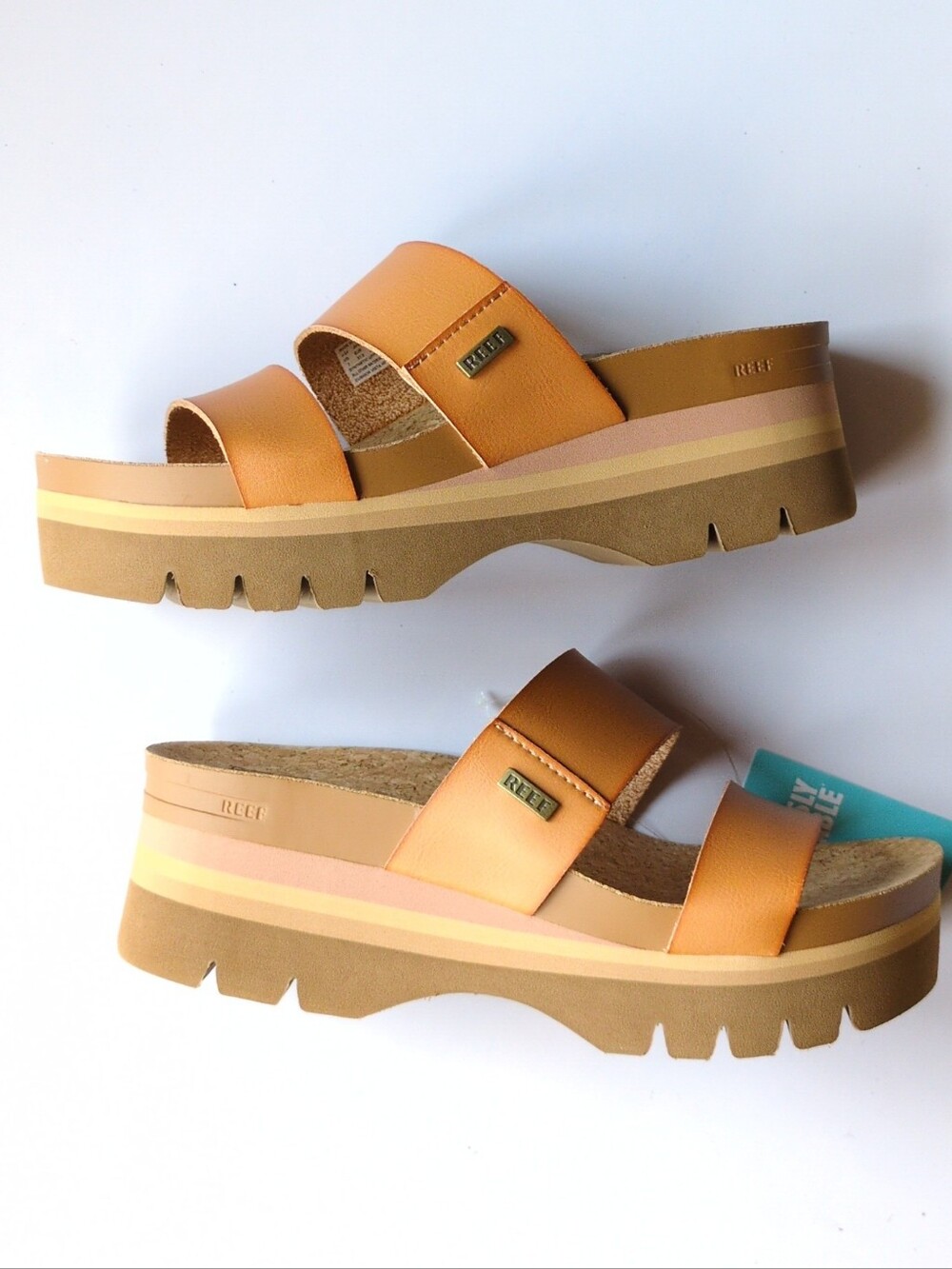NIB Reef Cushion Vista Hi Platform Sandals Womens Sz 7 Tan Natural